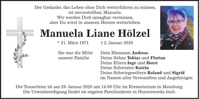 Traueranzeige Manuela Hölzel