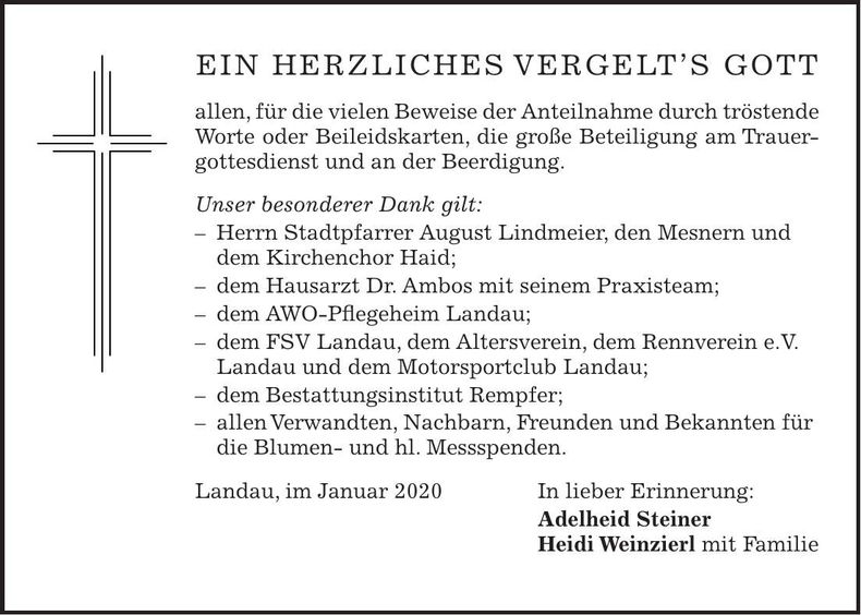 Traueranzeige Alfred Steiner