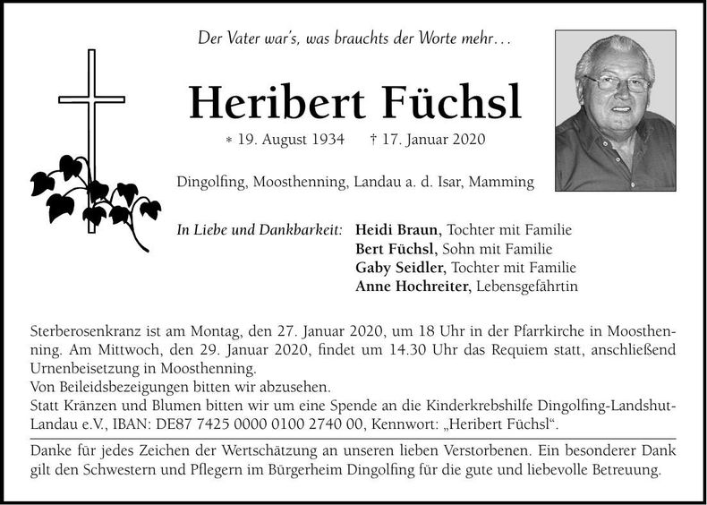 Traueranzeige Heribert Füchsl