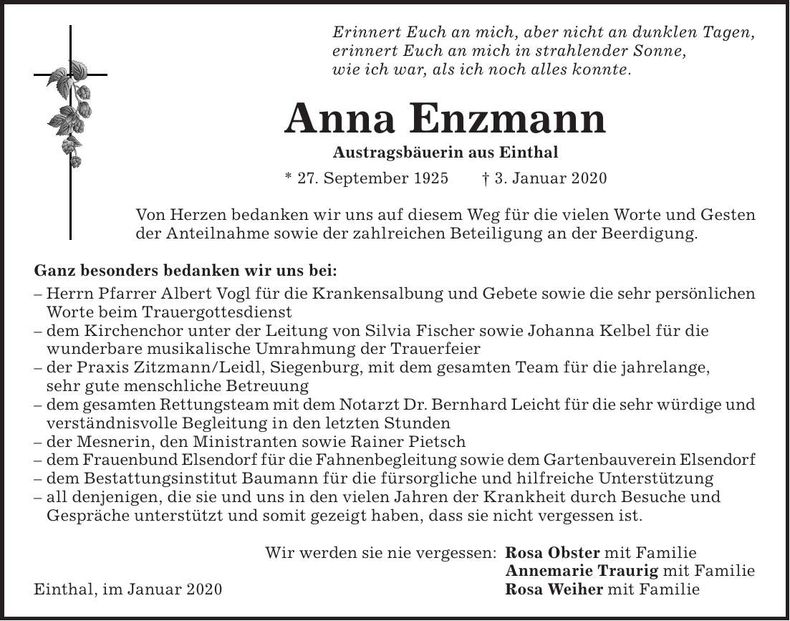 Traueranzeige Anna Enzmann