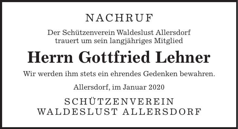 Traueranzeige Gottfried Lehner
