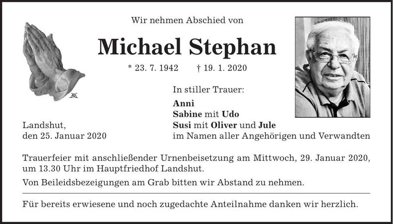 Traueranzeige Michael Stephan