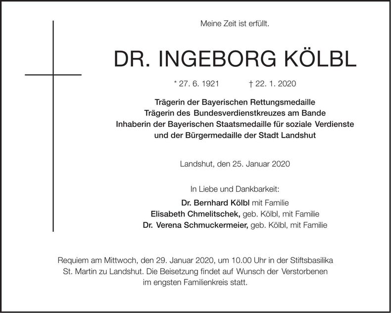Traueranzeige Ingeborg Kölbl