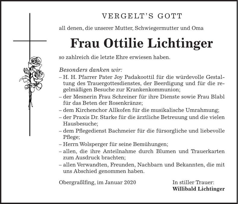 Traueranzeige Ottilie Lichtinger