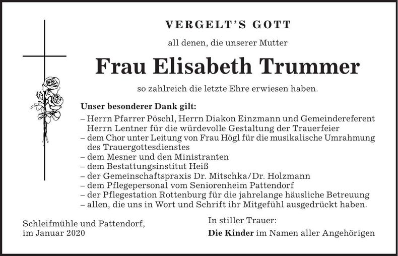 Traueranzeige Elisabeth Trummer