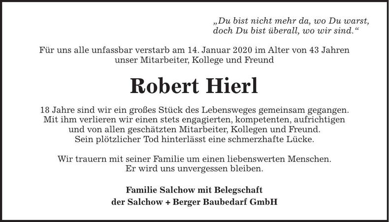 Traueranzeige Robert Hierl