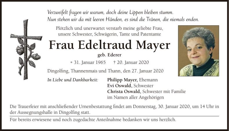 Traueranzeige Edeltraud Mayer