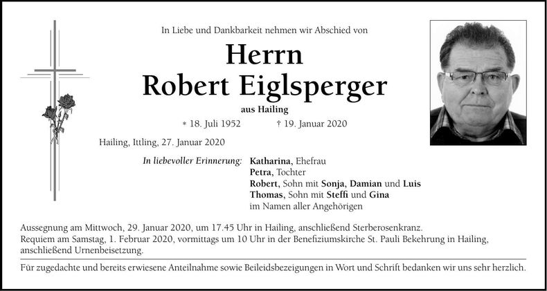 Traueranzeige Robert Eiglsperger