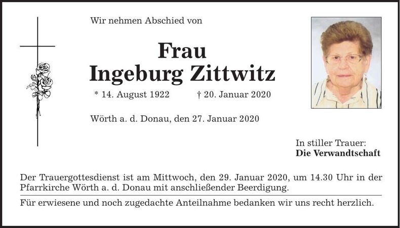 Traueranzeige Ingeburg Zittwitz