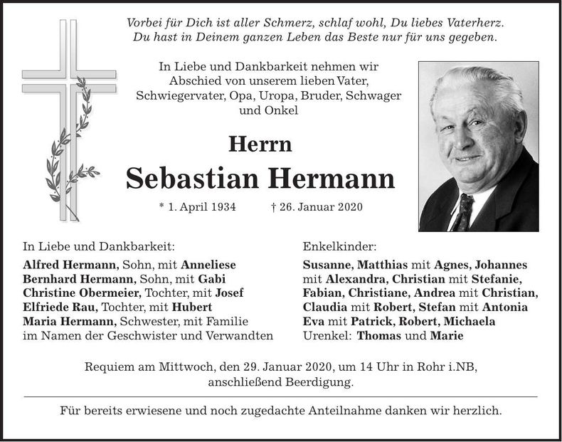 Traueranzeige Sebastian Hermann