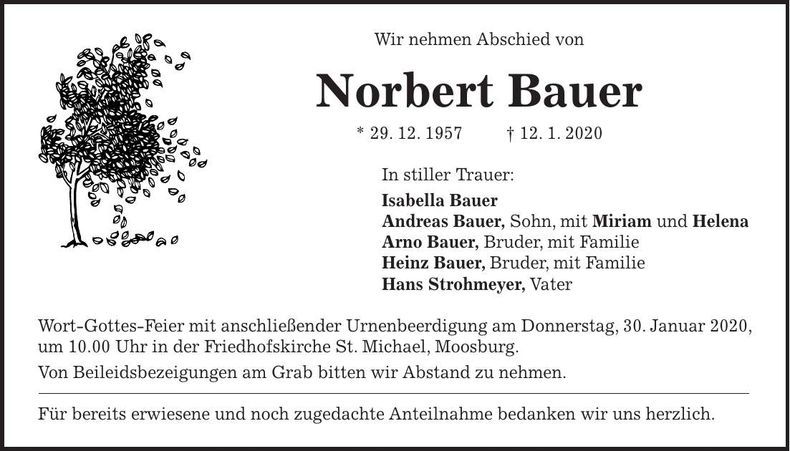 Traueranzeige Norbert Bauer