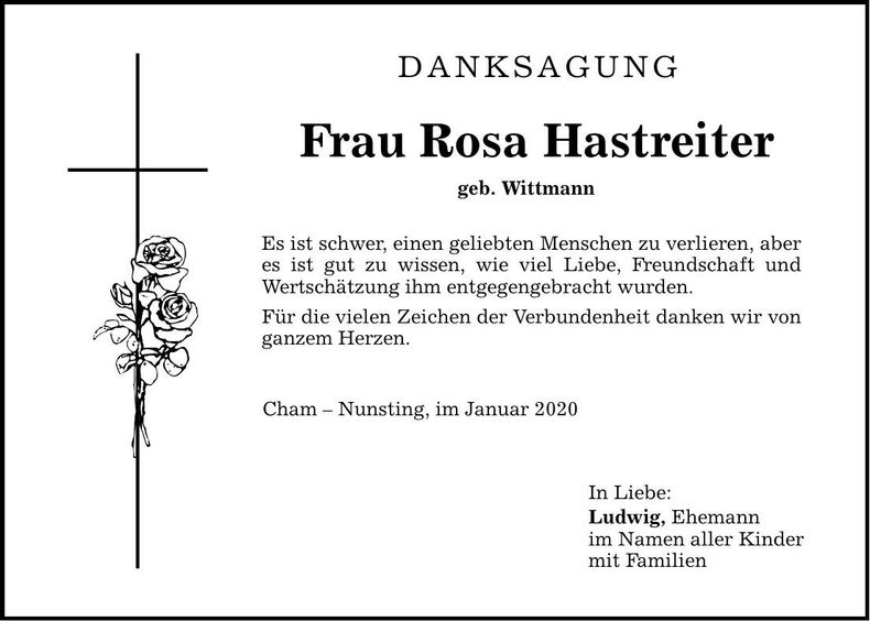 Traueranzeige Rosa Hastreiter