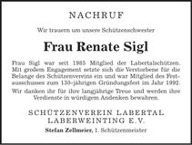 Traueranzeige Renate Sigl