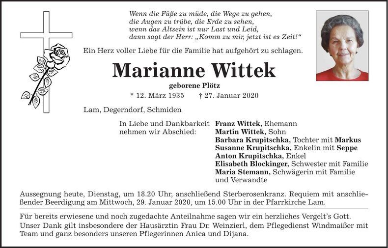 Traueranzeige Marianne Wittek
