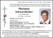 Traueranzeige Marianne Schwarzfischer