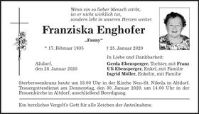 Traueranzeige Franziska Enghofer