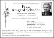 Traueranzeige Irmgard Schuder