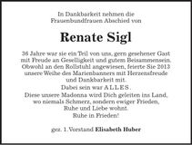 Traueranzeige Renate Sigl
