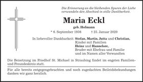 Traueranzeige Maria Eckl