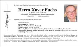 Traueranzeige Xaver Fuchs