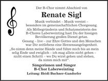 Traueranzeige Renate Sigl