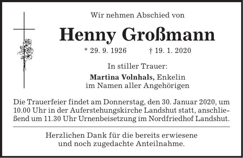 Traueranzeige Henny Großmann