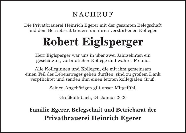 Traueranzeige Robert Eiglsperger