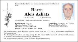 Traueranzeige Alois Achatz