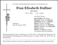 Traueranzeige Elisabeth Daffner