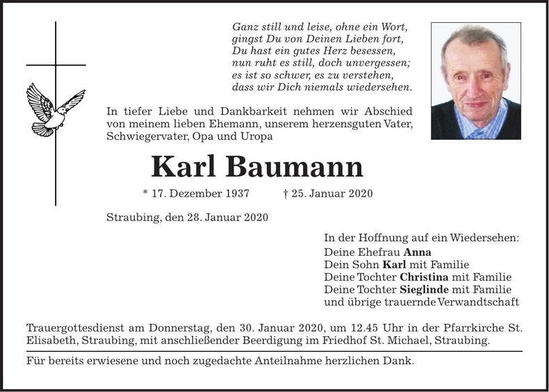 Traueranzeige Karl Baumann