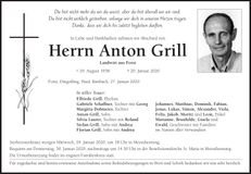 Traueranzeige Anton Grill