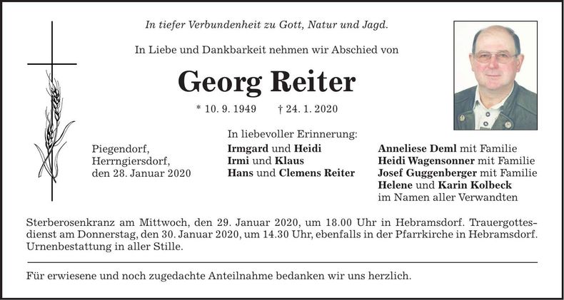 Traueranzeige Georg Reiter