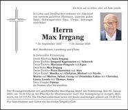 Traueranzeige Max Irrgang