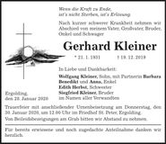 Traueranzeige Gerhard Kleiner