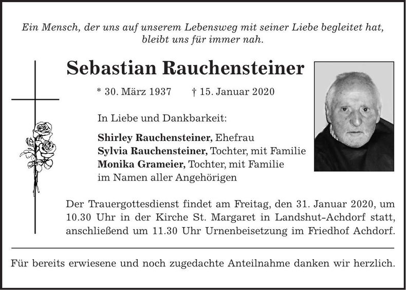 Traueranzeige Sebastian Rauchensteiner