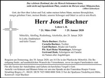 Traueranzeige Josef Buchner