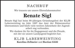 Traueranzeige Renate Sigl