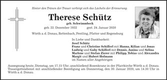 Traueranzeige Therese Schütz