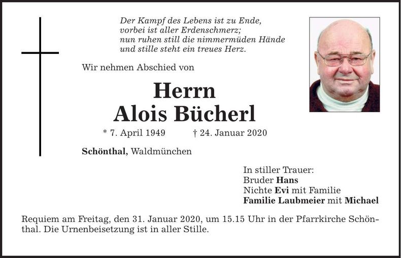 Traueranzeige Alois Bücherl