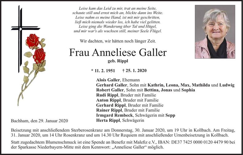 Traueranzeige Anneliese Galler