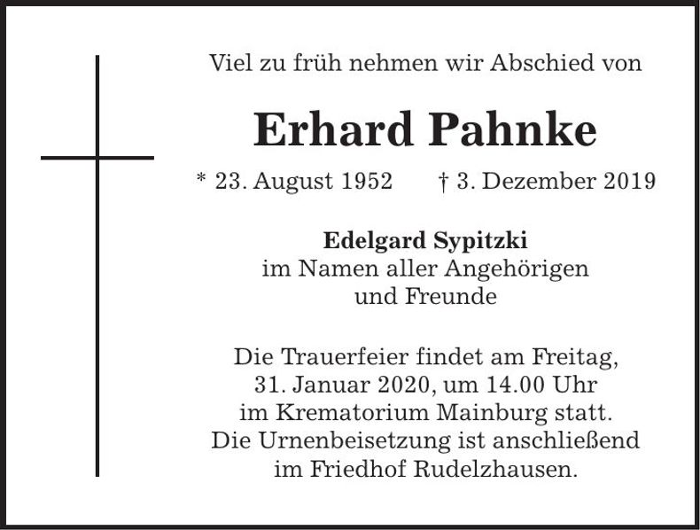 Traueranzeige Pahnke Erhard