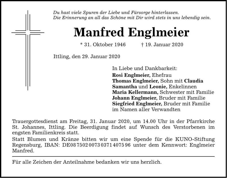 Traueranzeige Manfred Englmeier