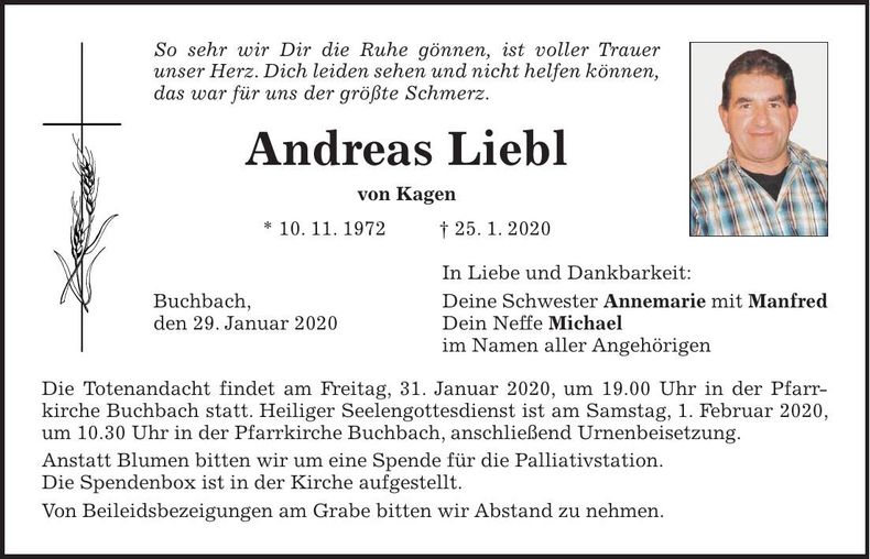 Traueranzeige Andreas Liebl