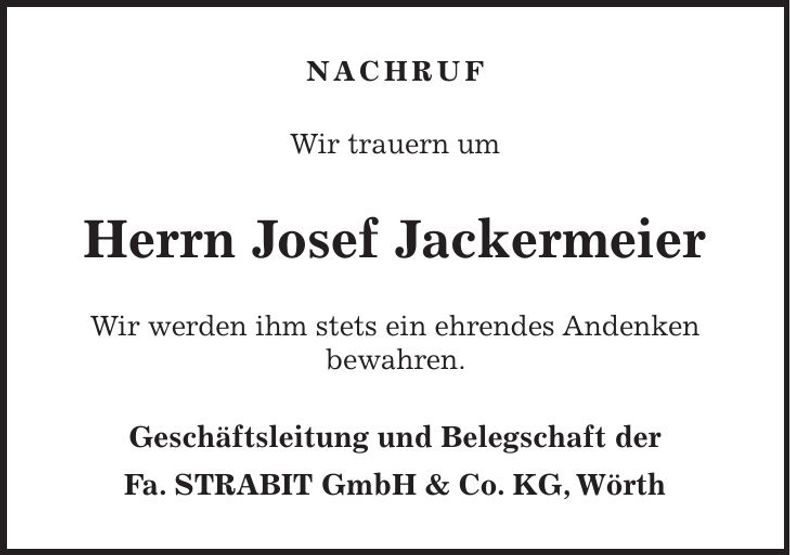Traueranzeige Jackermeier Josef