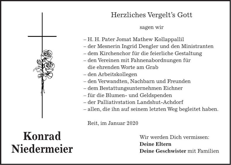 Traueranzeige Konrad Niedermeier