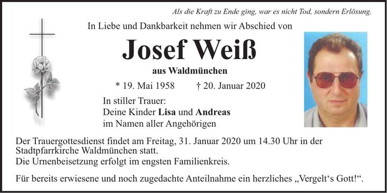 Traueranzeige Josef Weiß