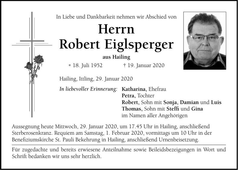 Traueranzeige Robert Eiglsperger