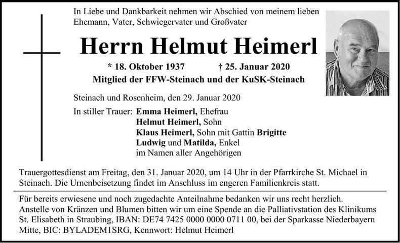 Traueranzeige Helmut Heimerl