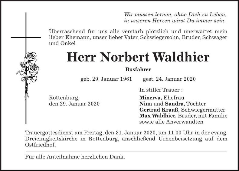 Traueranzeige Norbert Waldhier