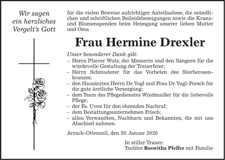 Traueranzeige Hermine Drexler